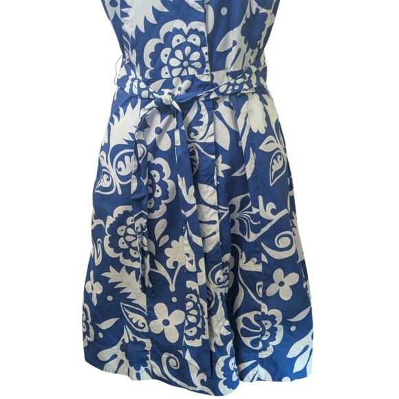 Boden Blue White Floral Cotton Dress Belted Mod Pinup Casual SZ 10 - Picture 3 of 8